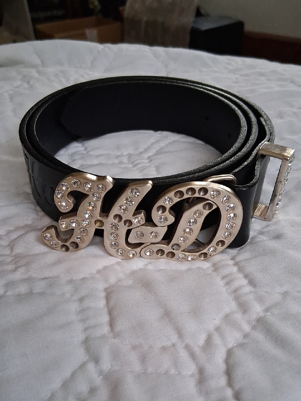 Harley-Davidson Black Leather Belt with Crystal-Studded HD Buckle
